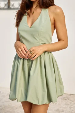 Vacation Dresses|Brunch Dresses>Hello Molly City Lights Bubble Hem Mini Dress Sage