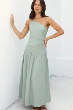 Wedding Guest Dresses|Vacation Dresses>Hello Molly Claire One Shoulder Maxi Dress Khaki