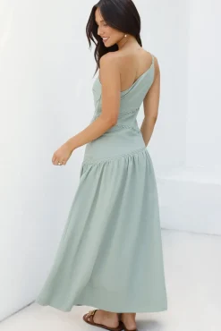 Wedding Guest Dresses|Vacation Dresses>Hello Molly Claire One Shoulder Maxi Dress Khaki