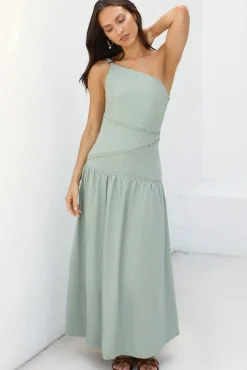 Wedding Guest Dresses|Vacation Dresses>Hello Molly Claire One Shoulder Maxi Dress Khaki