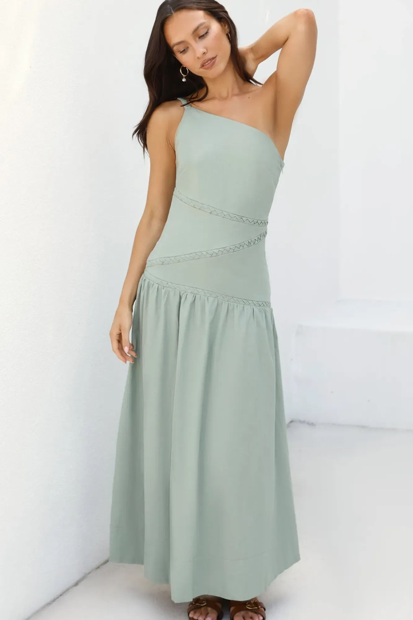 Wedding Guest Dresses|Vacation Dresses>Hello Molly Claire One Shoulder Maxi Dress Khaki