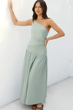Wedding Guest Dresses|Vacation Dresses>Hello Molly Claire One Shoulder Maxi Dress Khaki