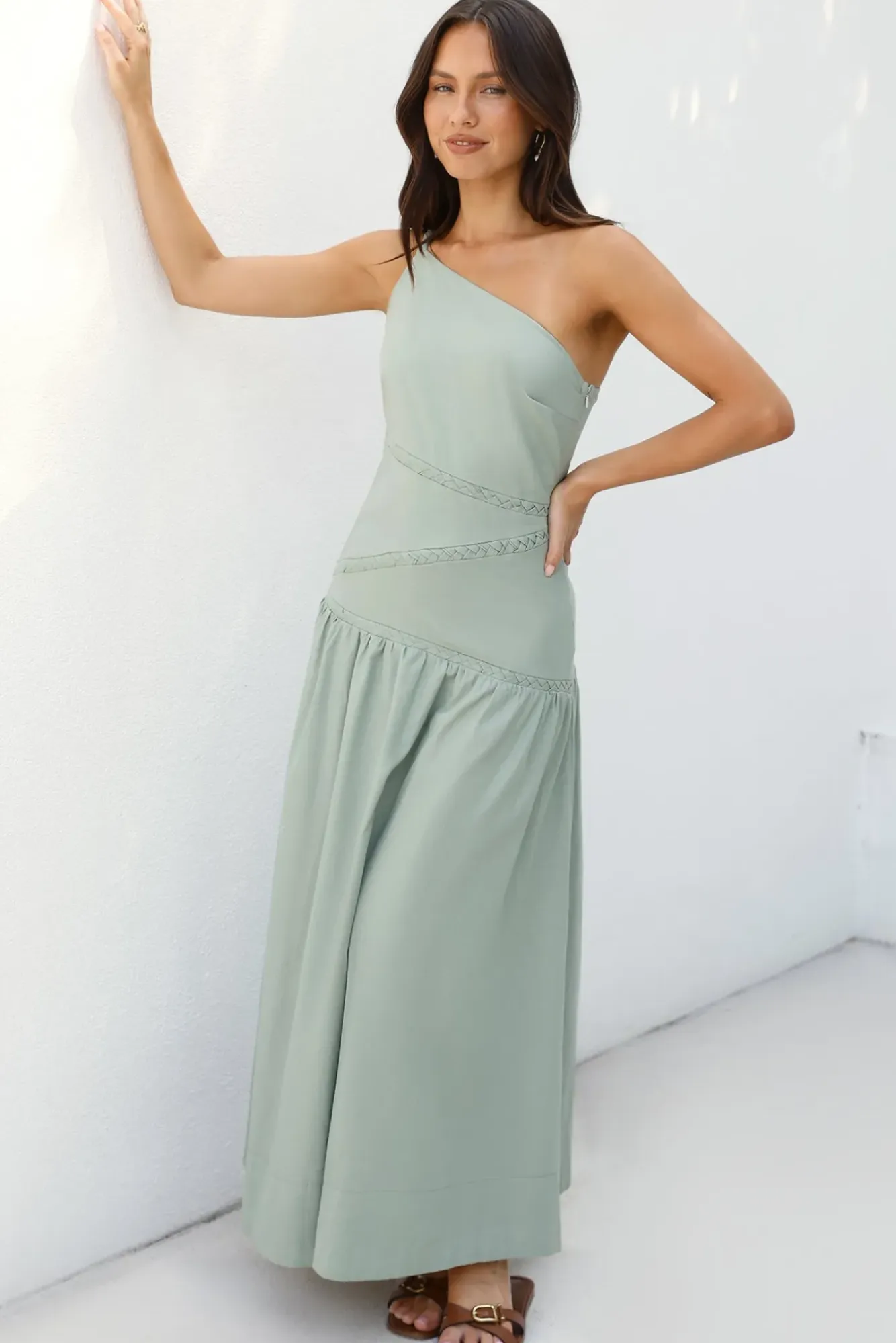 Wedding Guest Dresses|Vacation Dresses>Hello Molly Claire One Shoulder Maxi Dress Khaki