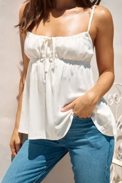 Tank Tops And Singlets|Cropped>Hello Molly Clarabelle Linen Cami Top White