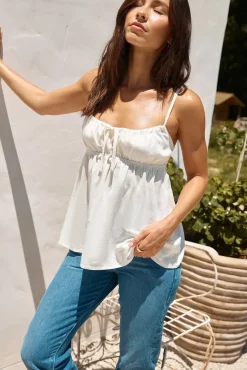 Tank Tops And Singlets|Cropped>Hello Molly Clarabelle Linen Cami Top White