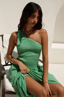 Spring Break Dresses|Brunch Dresses>Hello Molly Close Up One Shoulder Maxi Dress Green