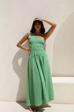 Spring Break Dresses|Brunch Dresses>Hello Molly Close Up One Shoulder Maxi Dress Green