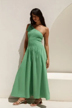 Spring Break Dresses|Brunch Dresses>Hello Molly Close Up One Shoulder Maxi Dress Green