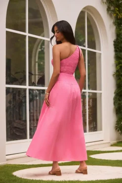 Cocktail Dresses|Vacation Dresses>Hello Molly Close Up One Shoulder Maxi Dress Hot Pink