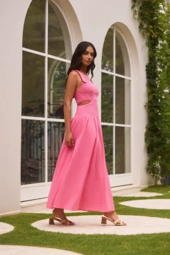 Cocktail Dresses|Vacation Dresses>Hello Molly Close Up One Shoulder Maxi Dress Hot Pink
