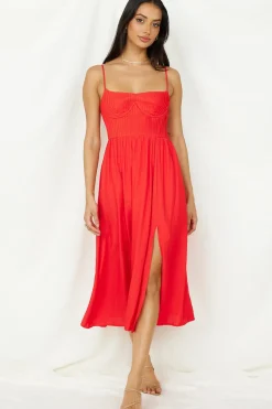 Spring Break Dresses|Date Night Dresses>Hello Molly Coastal Dreaming Midi Dress Red