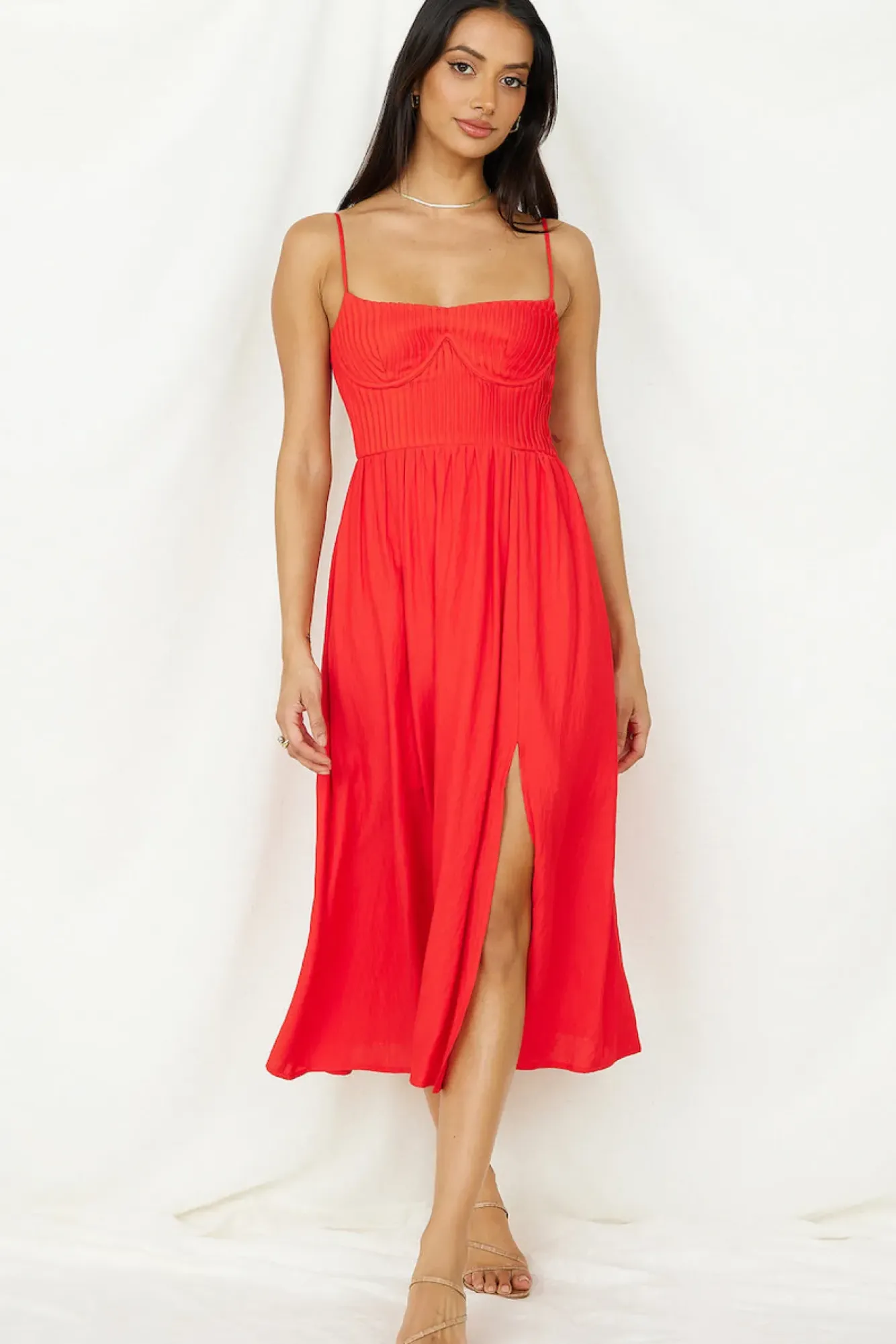 Spring Break Dresses|Date Night Dresses>Hello Molly Coastal Dreaming Midi Dress Red