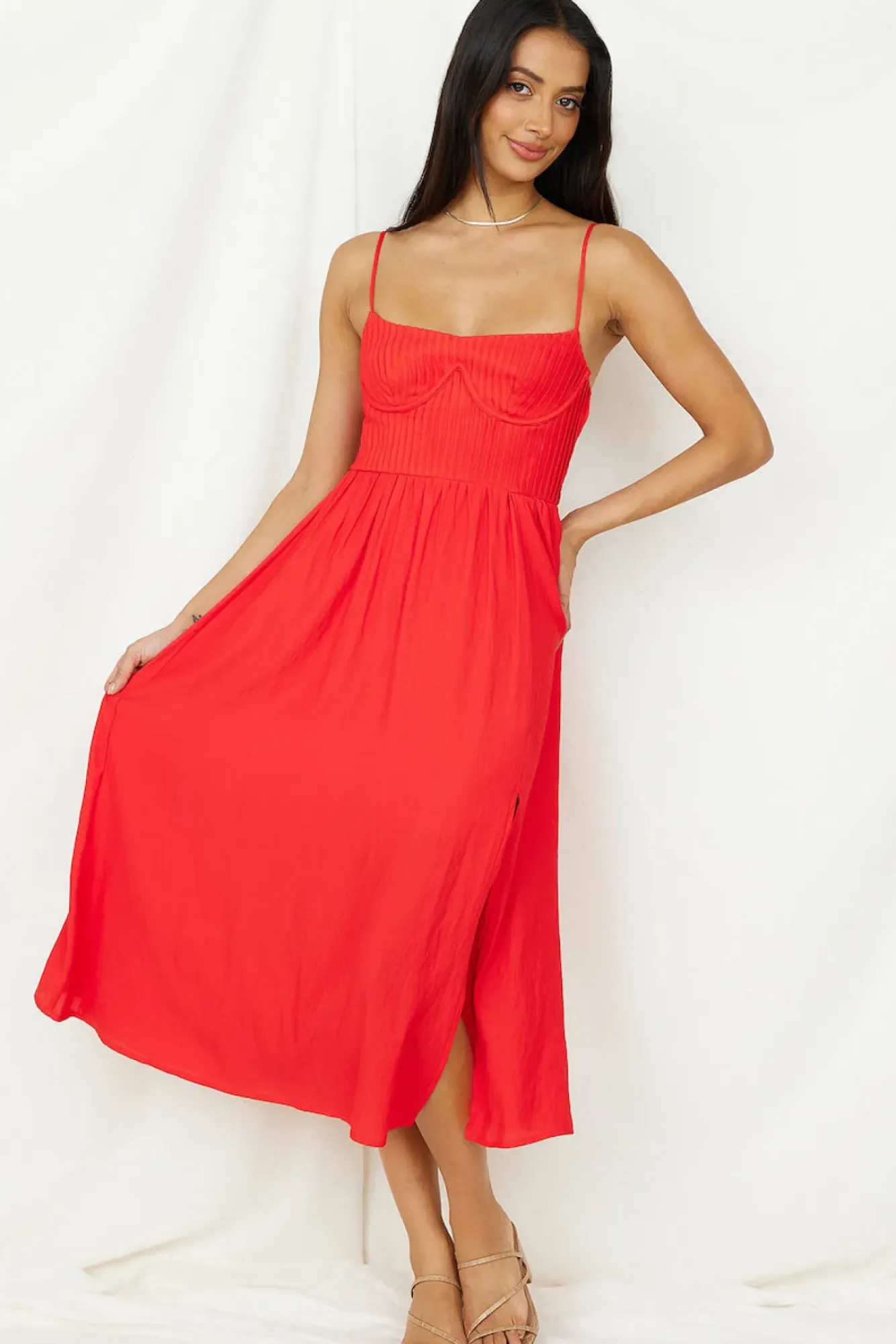 Spring Break Dresses|Date Night Dresses>Hello Molly Coastal Dreaming Midi Dress Red