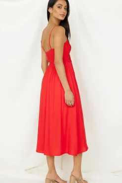 Spring Break Dresses|Date Night Dresses>Hello Molly Coastal Dreaming Midi Dress Red
