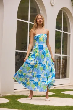 Vacation Dresses|Date Night Dresses>Hello Molly Coastal Paradise Midi Dress Print