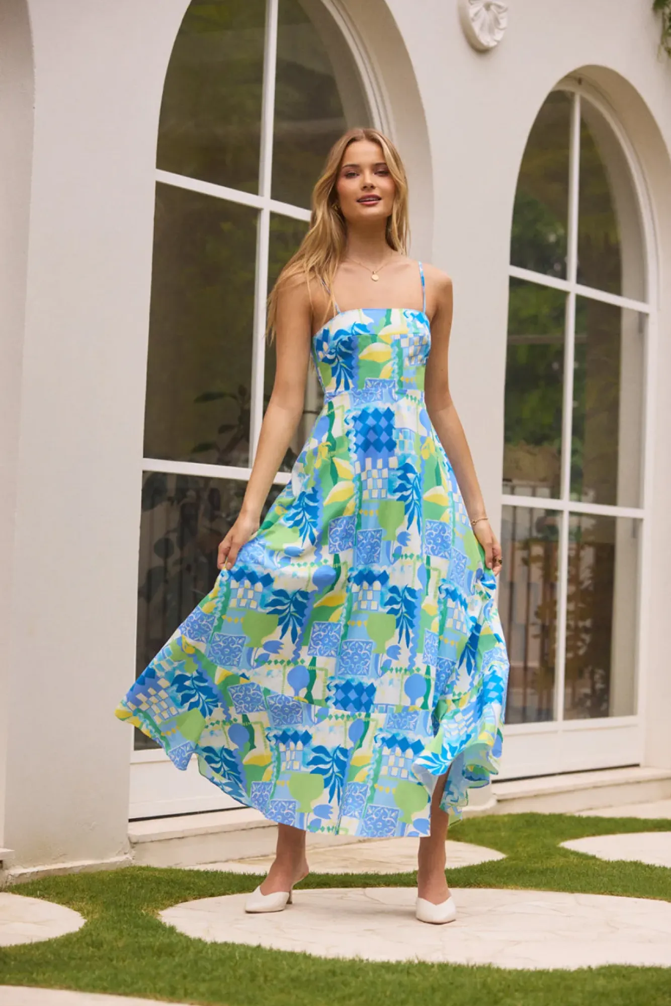 Vacation Dresses|Date Night Dresses>Hello Molly Coastal Paradise Midi Dress Print