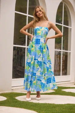 Vacation Dresses|Date Night Dresses>Hello Molly Coastal Paradise Midi Dress Print