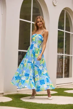 Vacation Dresses|Date Night Dresses>Hello Molly Coastal Paradise Midi Dress Print