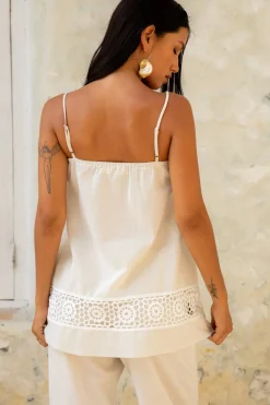 Tank Tops And Singlets|Cropped>Hello Molly Coastal Tour Linen Top Beige