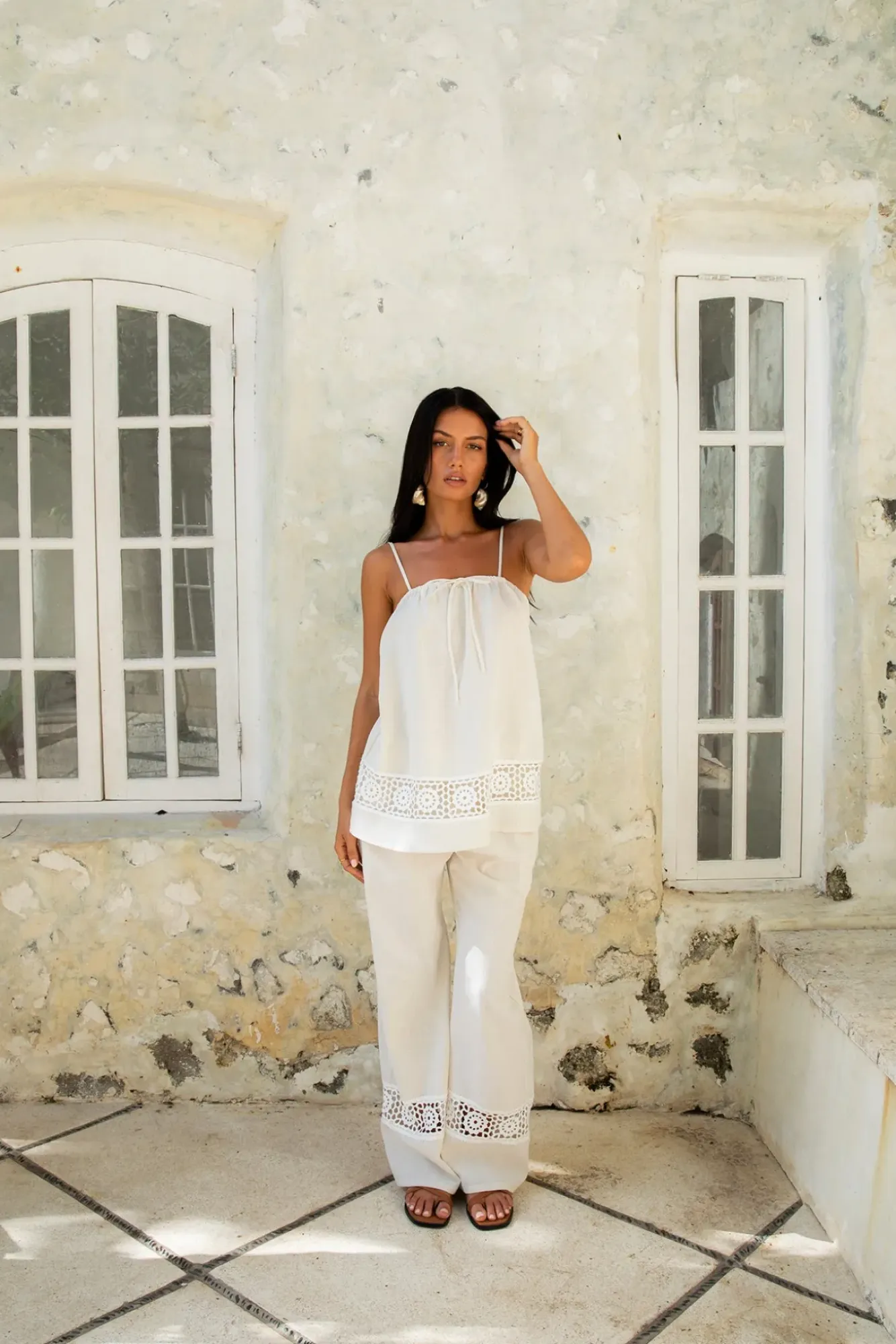 Tank Tops And Singlets|Cropped>Hello Molly Coastal Tour Linen Top Beige