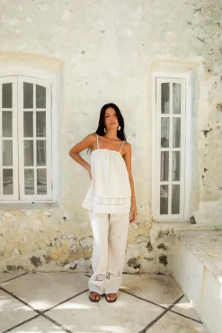 Tank Tops And Singlets|Cropped>Hello Molly Coastal Tour Linen Top Beige