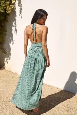 Vacation Dresses|Spring Break Dresses>Hello Molly Cobbled Streets Halter Maxi Dress Green
