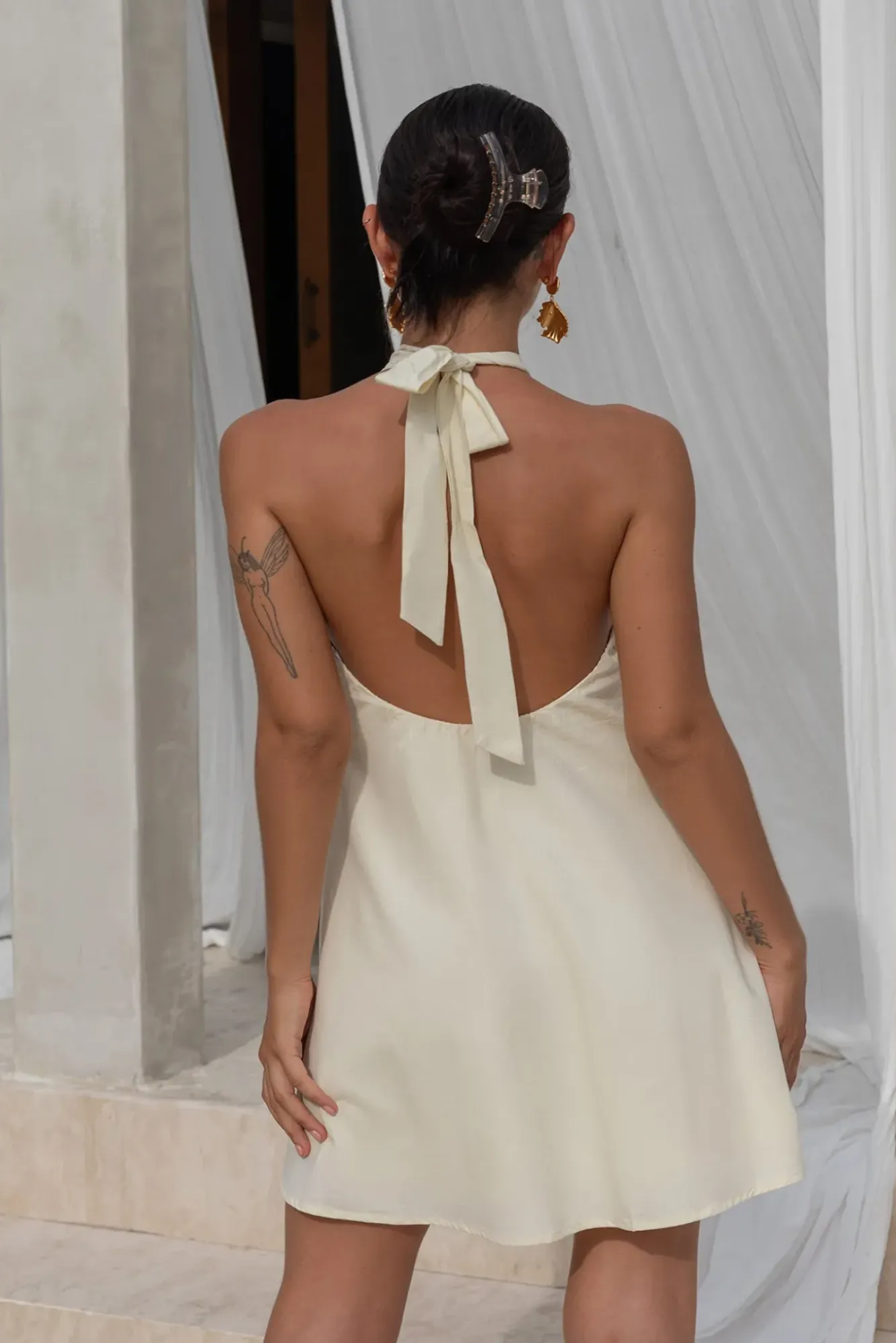 Vacation Dresses|Spring Break Dresses>Hello Molly Coconut Sips Halter Mini Dress Yellow