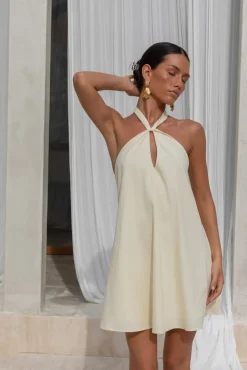 Vacation Dresses|Spring Break Dresses>Hello Molly Coconut Sips Halter Mini Dress Yellow
