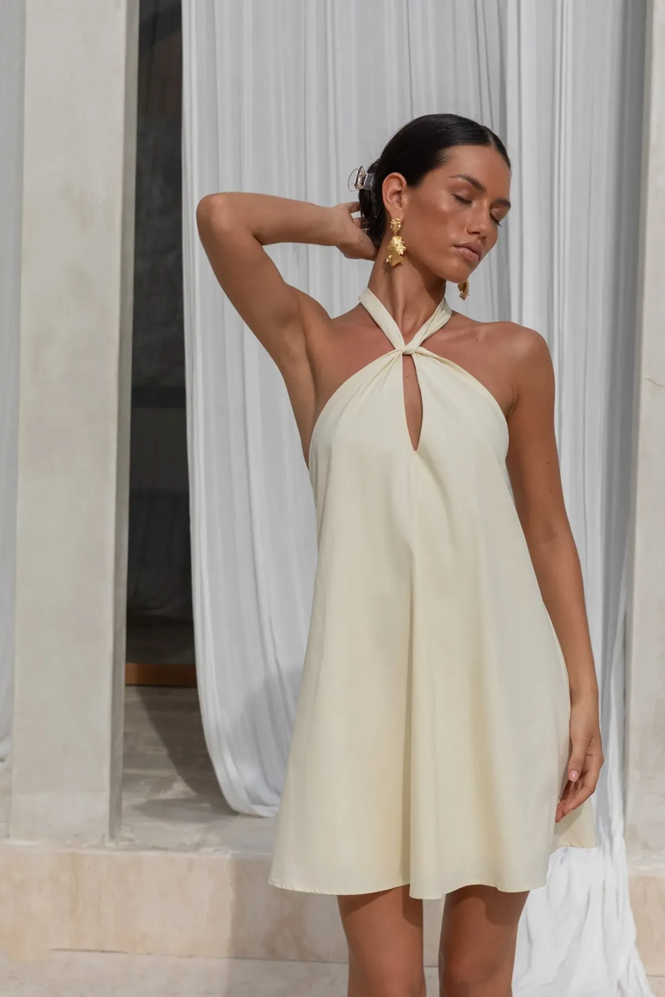 Vacation Dresses|Spring Break Dresses>Hello Molly Coconut Sips Halter Mini Dress Yellow