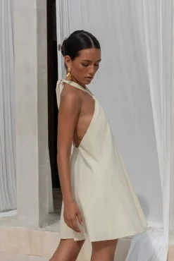 Vacation Dresses|Spring Break Dresses>Hello Molly Coconut Sips Halter Mini Dress Yellow