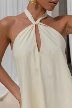 Vacation Dresses|Spring Break Dresses>Hello Molly Coconut Sips Halter Mini Dress Yellow
