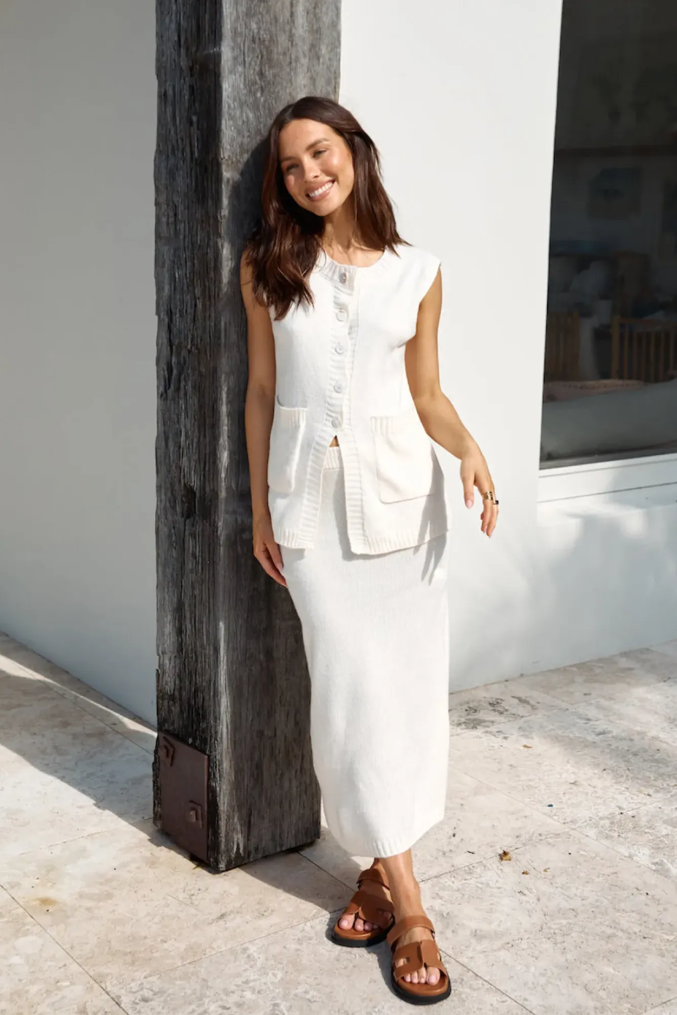 Skirt And Top Sets>Hello Molly Coffee Cart Knit Set Cream