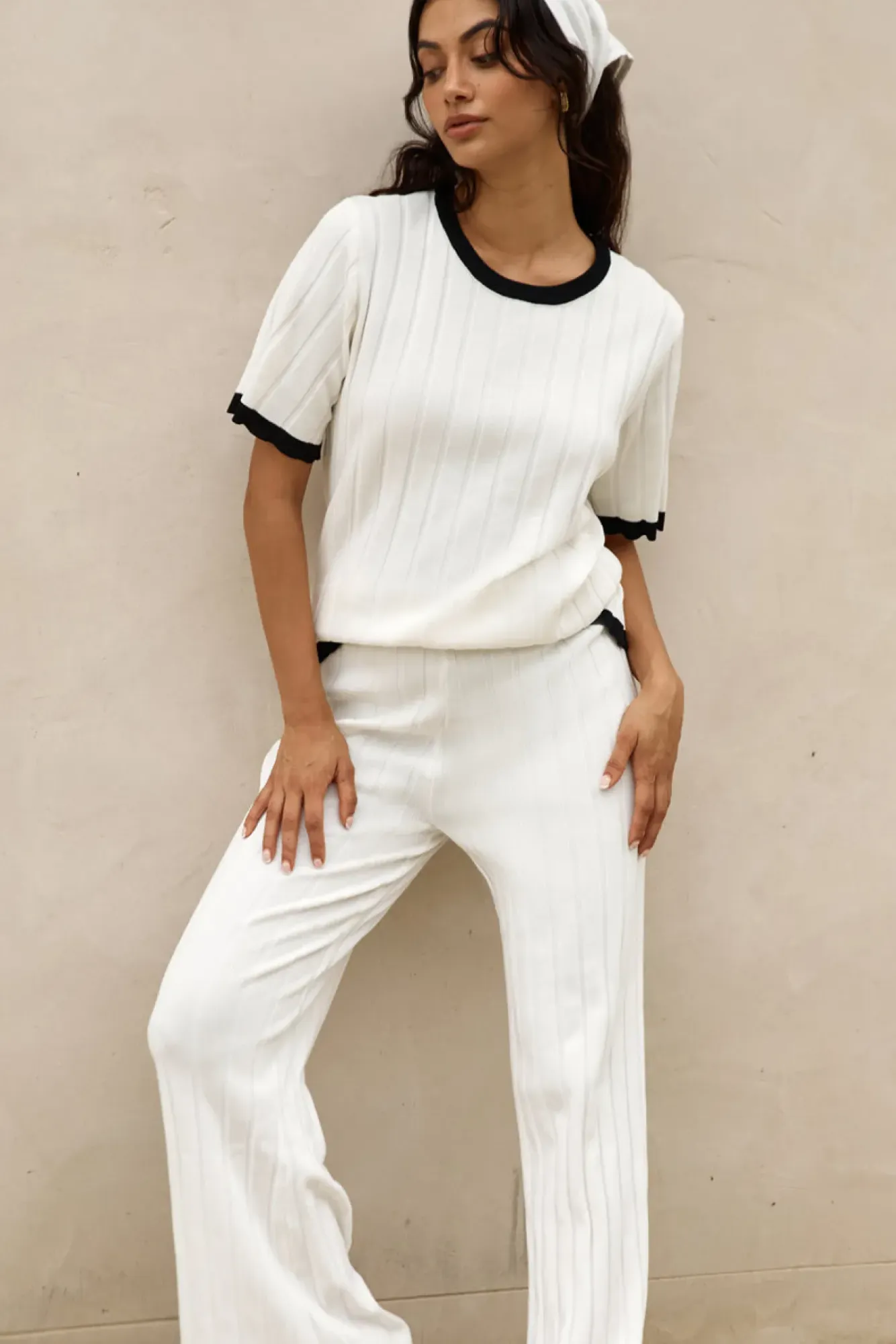 Pants|Two-Piece Pants Set>Hello Molly Colder Days Knit Pants White
