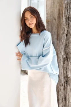 Cropped>Hello Molly Cold Nights Sweater Blue