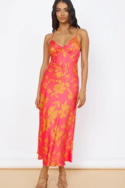 Vacation Dresses|Spring Break Dresses>Hello Molly Colorful Memories Satin Maxi Dress Red