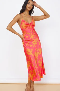 Vacation Dresses|Spring Break Dresses>Hello Molly Colorful Memories Satin Maxi Dress Red