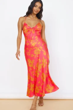 Vacation Dresses|Spring Break Dresses>Hello Molly Colorful Memories Satin Maxi Dress Red