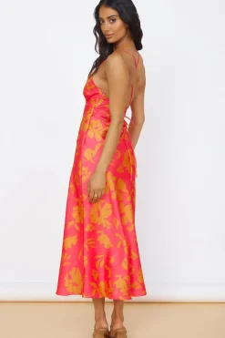 Vacation Dresses|Spring Break Dresses>Hello Molly Colorful Memories Satin Maxi Dress Red