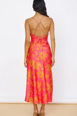 Vacation Dresses|Spring Break Dresses>Hello Molly Colorful Memories Satin Maxi Dress Red