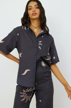 Shirts|Cropped>Hello Molly Constellations In The Sky Shirt Black
