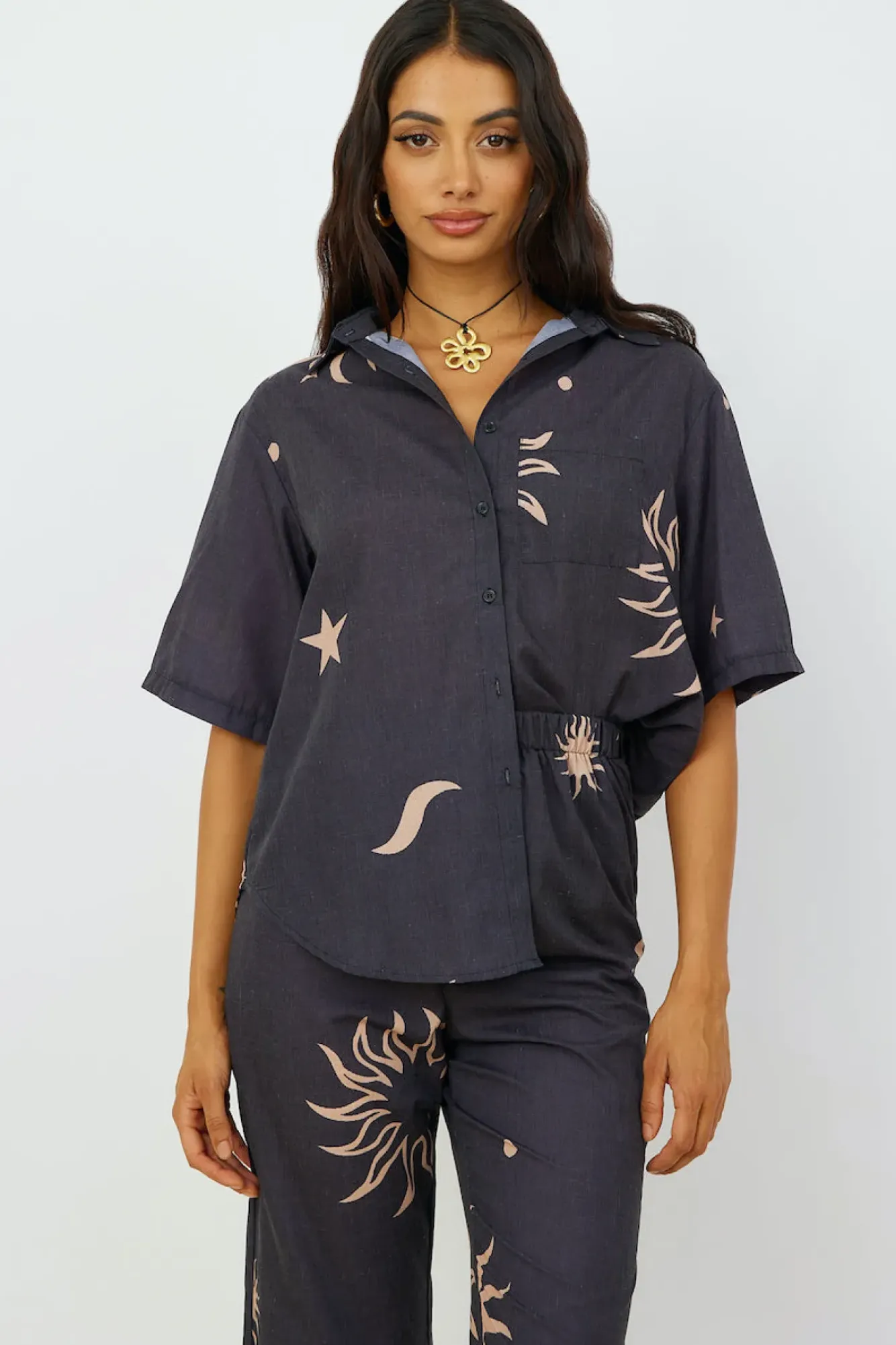 Shirts|Cropped>Hello Molly Constellations In The Sky Shirt Black