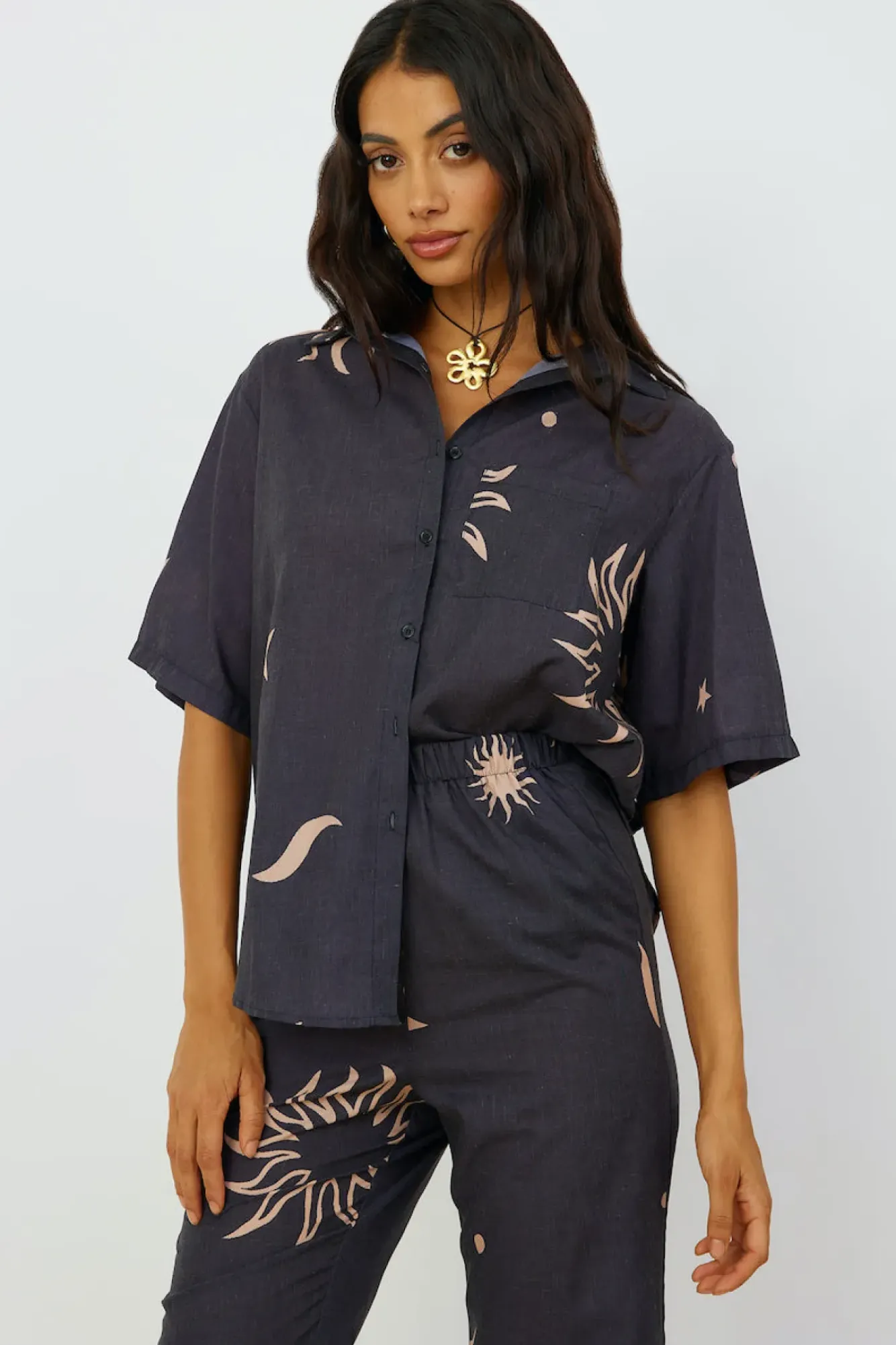 Shirts|Cropped>Hello Molly Constellations In The Sky Shirt Black