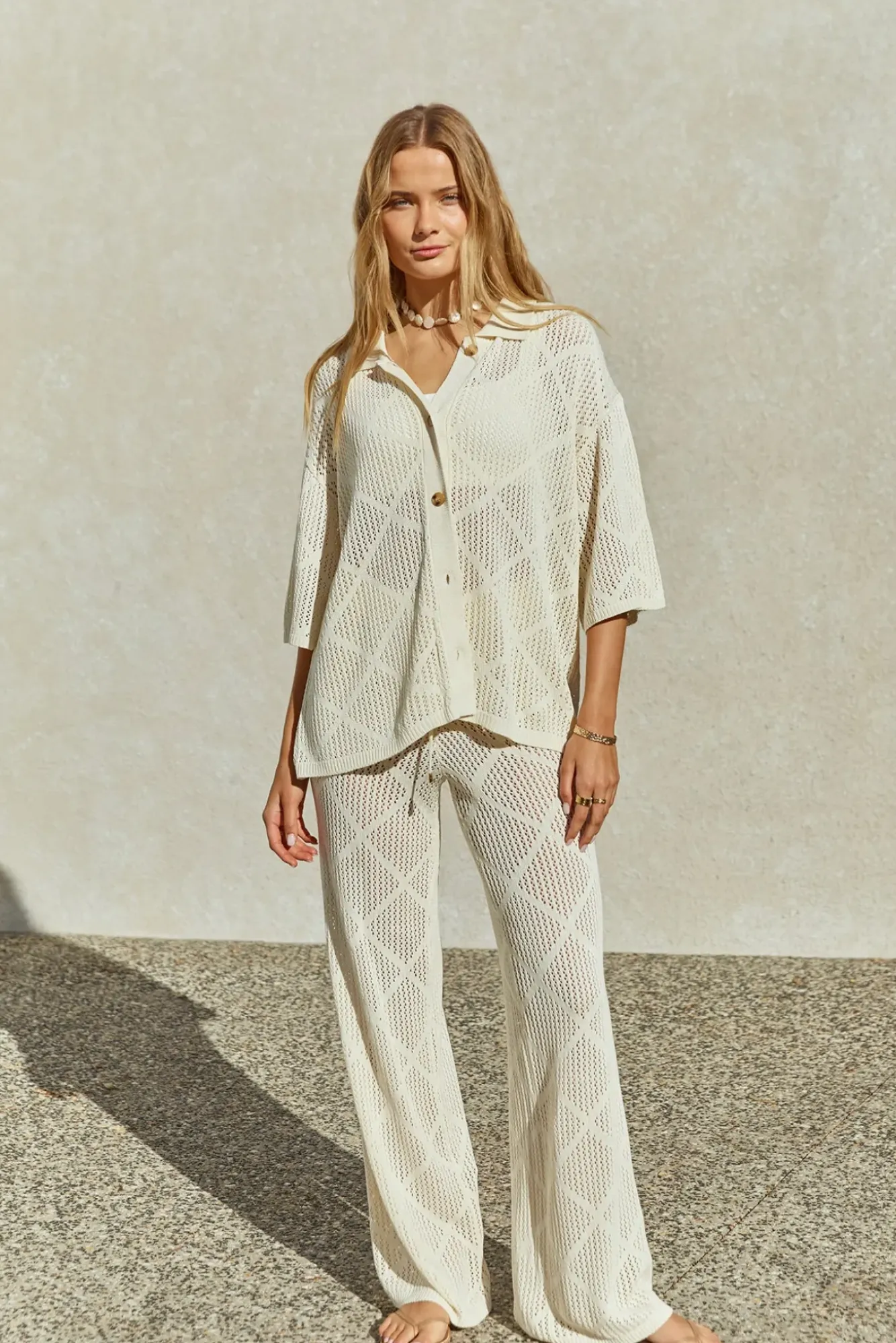 Two-Piece Pants Set>Hello Molly Coral Sands Pants White