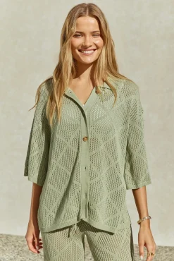 Shirts|Cropped>Hello Molly Coral Sands Top Green