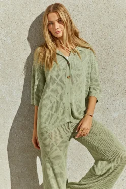 Shirts|Cropped>Hello Molly Coral Sands Top Green