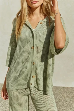 Shirts|Cropped>Hello Molly Coral Sands Top Green