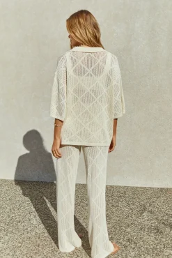 Cropped|Two-Piece Pants Set>Hello Molly Coral Sands Top White