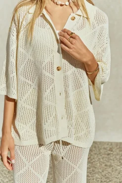 Cropped|Two-Piece Pants Set>Hello Molly Coral Sands Top White