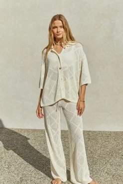 Cropped|Two-Piece Pants Set>Hello Molly Coral Sands Top White