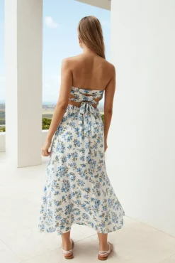 Vacation Dresses|Brunch Dresses>Hello Molly Cornflower Blooms Maxi Dress Blue